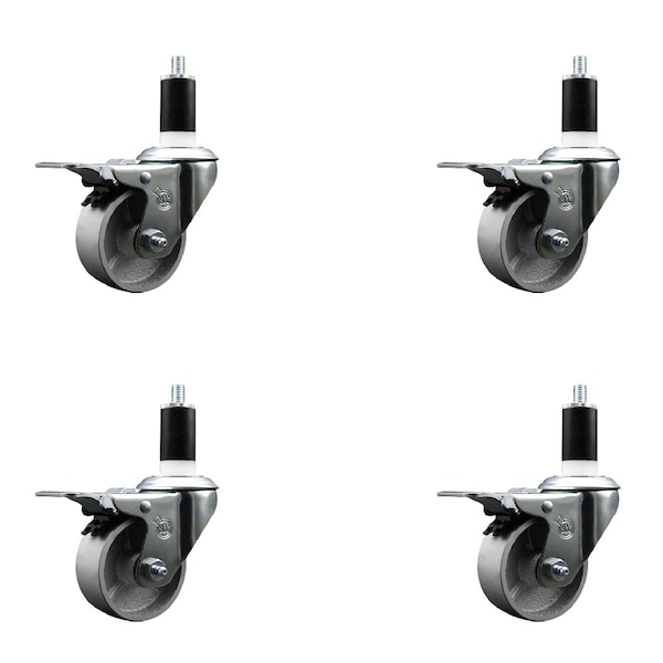 Service Caster 3'' Semi Steel Swivel 1-3/8'' Expanding Stem Caster Set Total Lock Brake, 4PK SCC-EXTTL20S314-SSS-138-4 - main
